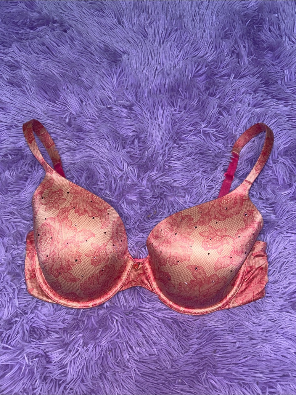 Victoria's Secret Pink Floral Underwire Bra with Shimmer